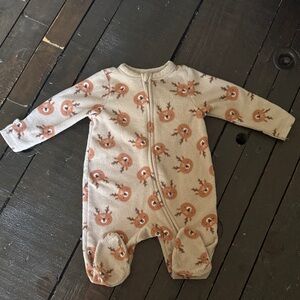 Old Navy Beige Reindeer Print Kids Footie